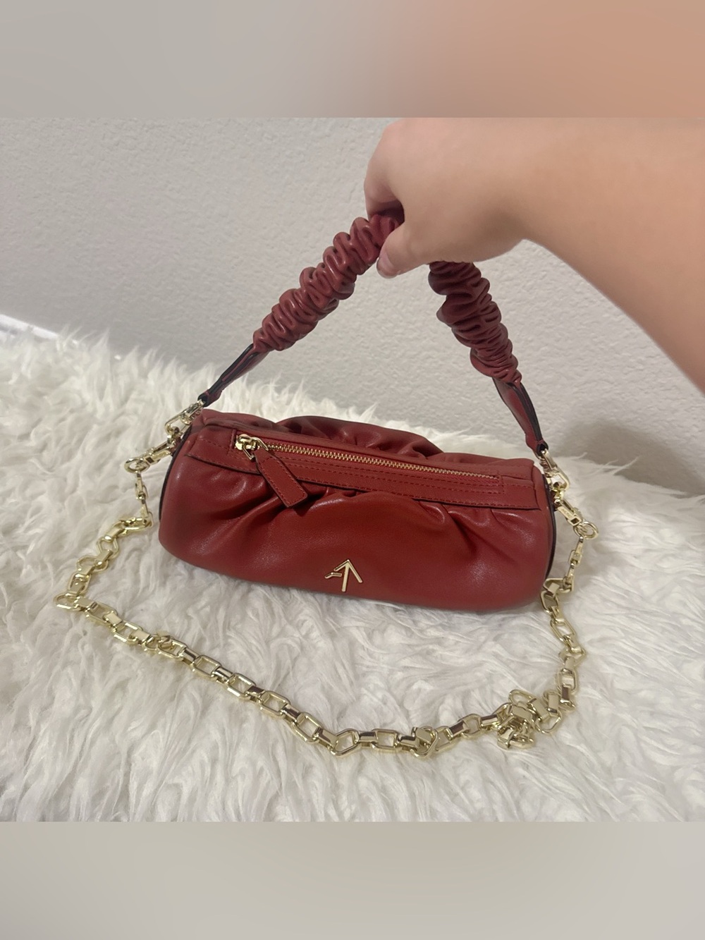 Manu Atelier Red Leather Mini Cylinder Bag